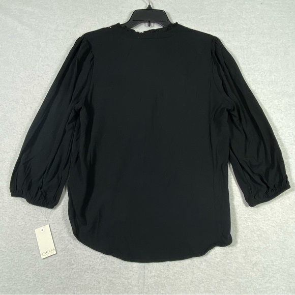 Angels Forever Young Boho Floral Blouse Women M Black Embroidered 3/4 Sleeve NWT - Picture 10 of 15